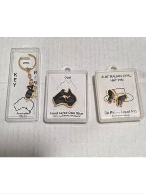 Vintage Lot Of 3 Australia Opal Pin Keychain Souvenirs